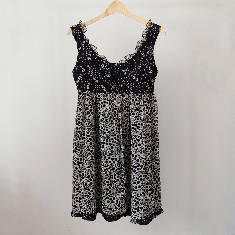 Anna Sui for Anthropologie Silk Floral Printed Babydoll Dress Size 8